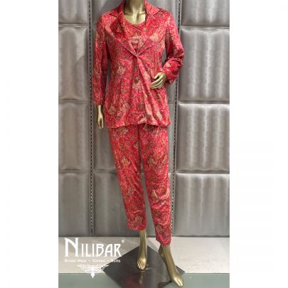 Bright Pink Velvet Printed Co-ord Set