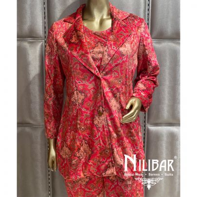 Bright Pink Velvet Printed Co-ord Set