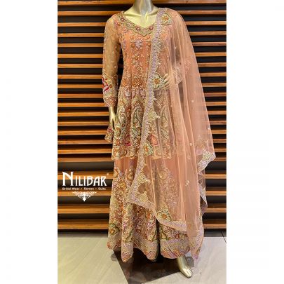 Peach Net Heavy Short Anarkali Suit