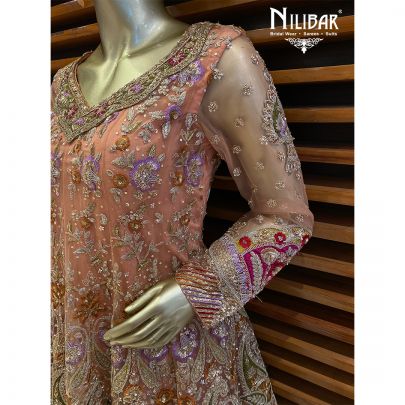 Peach Net Heavy Short Anarkali Suit