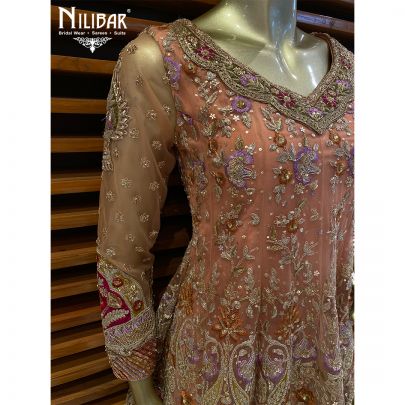 Peach Net Heavy Short Anarkali Suit