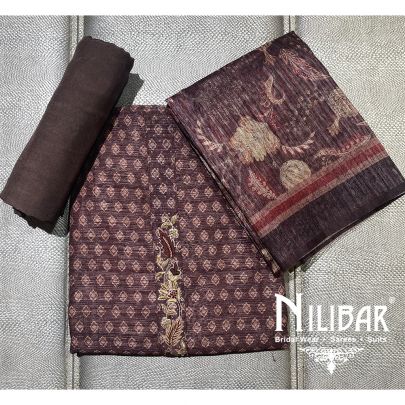 Brown Maheshwari Silk Unstitched Suit