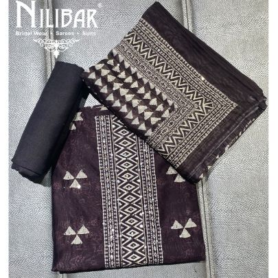Brown Maheshwari Silk Unstitched Suit