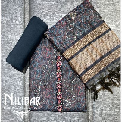 Gray Maheshwari Silk Unstitched Suit