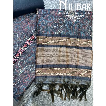 Gray Maheshwari Silk Unstitched Suit