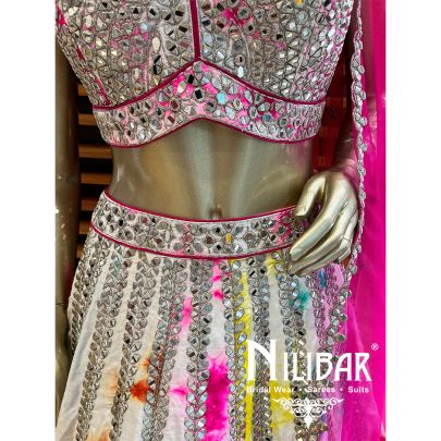 White Silk Tie & Dye Casual Lehenga