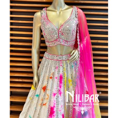 White Silk Tie & Dye Casual Lehenga