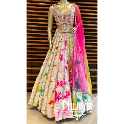White Silk Tie & Dye Casual Lehenga