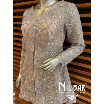Beige Silk Net Pant Suit