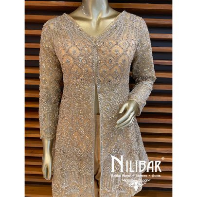 Beige Silk Net Pant Suit