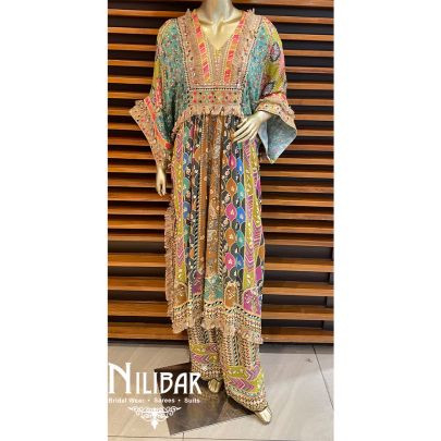 Multicolor Satin Palazzo Suit
