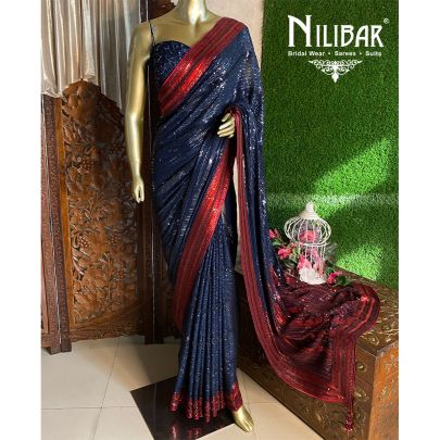 Navyblue/Red Georgette Saree