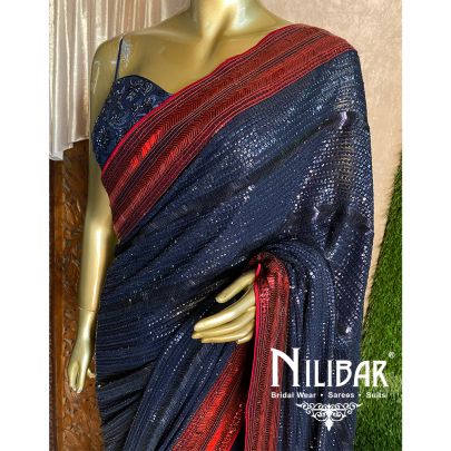 Navyblue/Red Georgette Saree