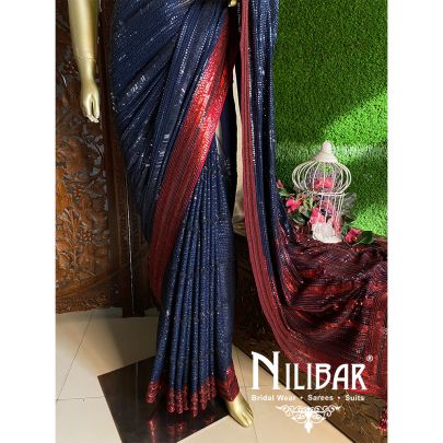 Navyblue/Red Georgette Saree