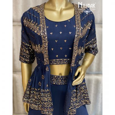 Marine Blue Jacket Style Lehenga