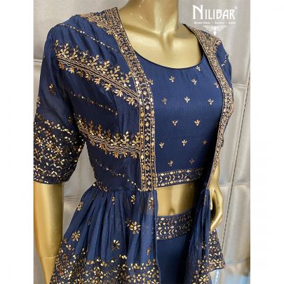 Marine Blue Jacket Style Lehenga