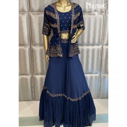 Marine Blue Jacket Style Lehenga