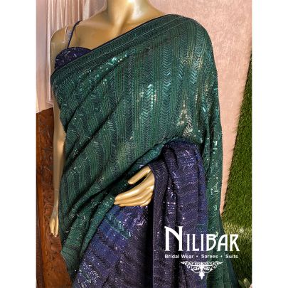 Navyblue/Green Georgette Saree