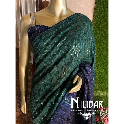 Navyblue/Green Georgette Saree