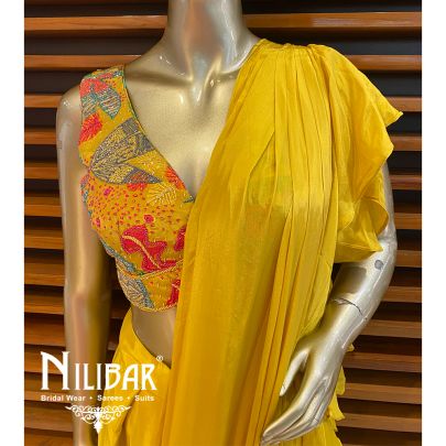Yellow Crepe Drape Sari