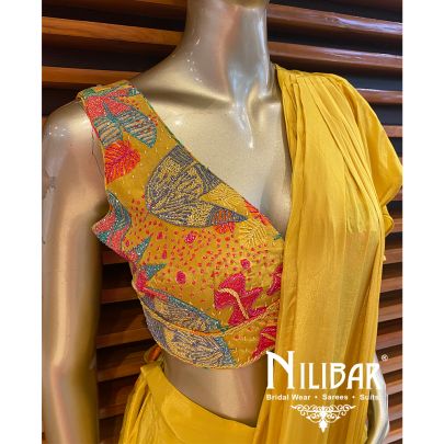 Yellow Crepe Drape Sari