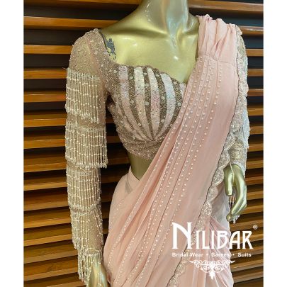 Pale Pink Georgette Net Drape Sari
