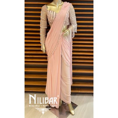 Pale Pink Georgette Net Drape Sari