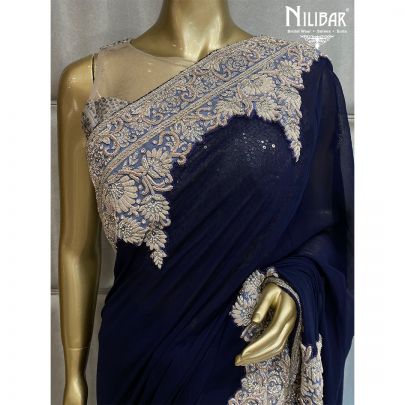 Presidential Blue Georgette Saree