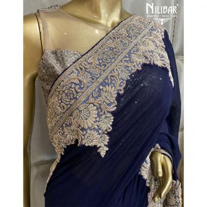 Presidential Blue Georgette Saree