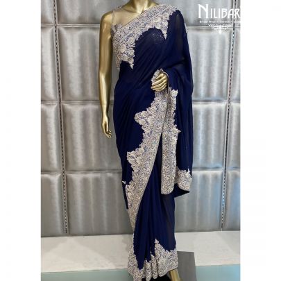 Presidential Blue Georgette Saree