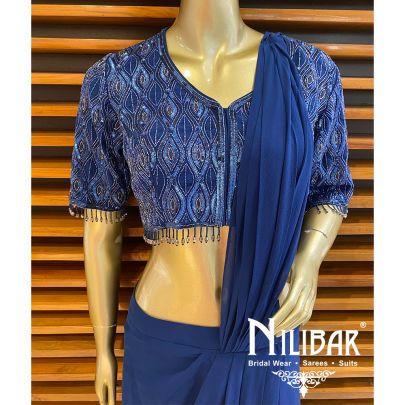 Blue Georgette Drape Sari