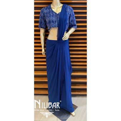 Blue Georgette Drape Sari