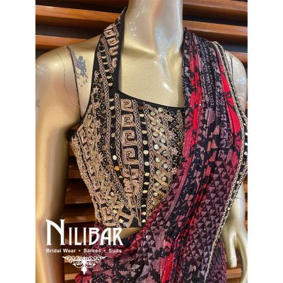 Black Chinon Net Drape Sari