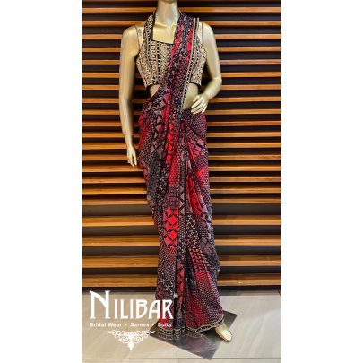 Black Chinon Net Drape Sari