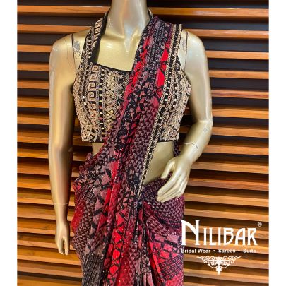 Black Chinon Net Drape Sari