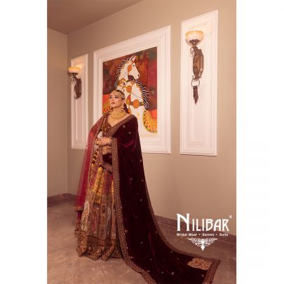 Multi Color Velvet Bridal Lehenga