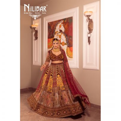 Multi Color Velvet Bridal Lehenga