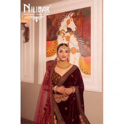 Multi Color Velvet Bridal Lehenga