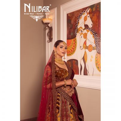 Multi Color Velvet Bridal Lehenga