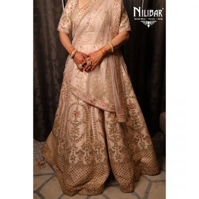 Pastel Peach Raw Silk Lehenga
