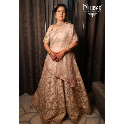 Pastel Peach Raw Silk Lehenga