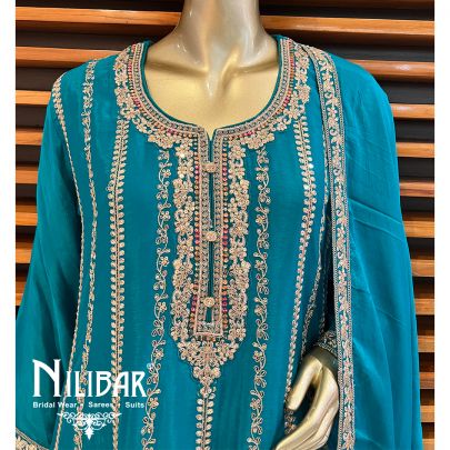 Turquoise Blue Silk Suit