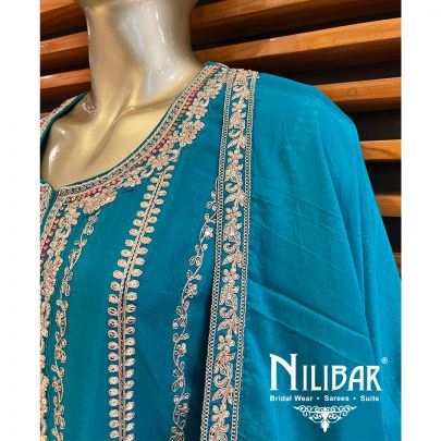 Turquoise Blue Silk Suit