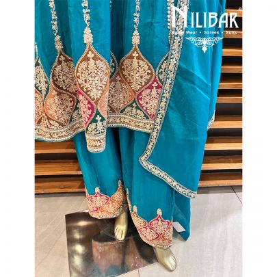 Turquoise Blue Silk Suit