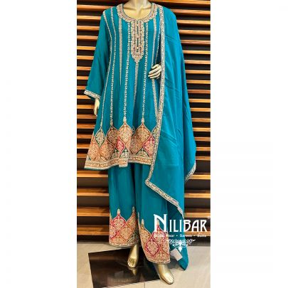 Turquoise Blue Silk Suit