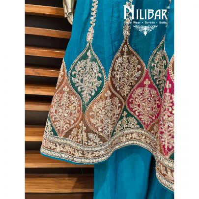 Turquoise Blue Silk Suit
