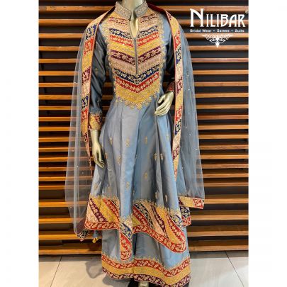 Dolphin Grey Silk Palazzo Suit