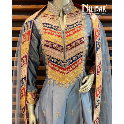 Dolphin Grey Silk Palazzo Suit