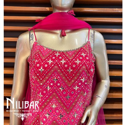 Hot Pink With Contrast Pastel Pink Silk Suit