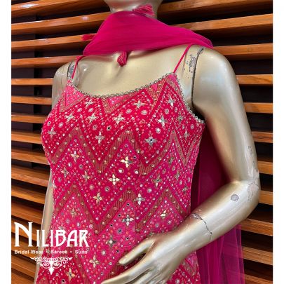 Hot Pink With Contrast Pastel Pink Silk Suit